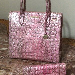 Brahmin Caroline Metallic Pink Croc-Embossed Tote Bag/ matching ADY Wallet